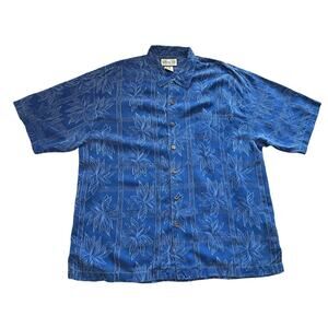 Jamacia Jaxx Mens XL Blue Hawaiian Floral 100% Silk Button Down Shirt Resort